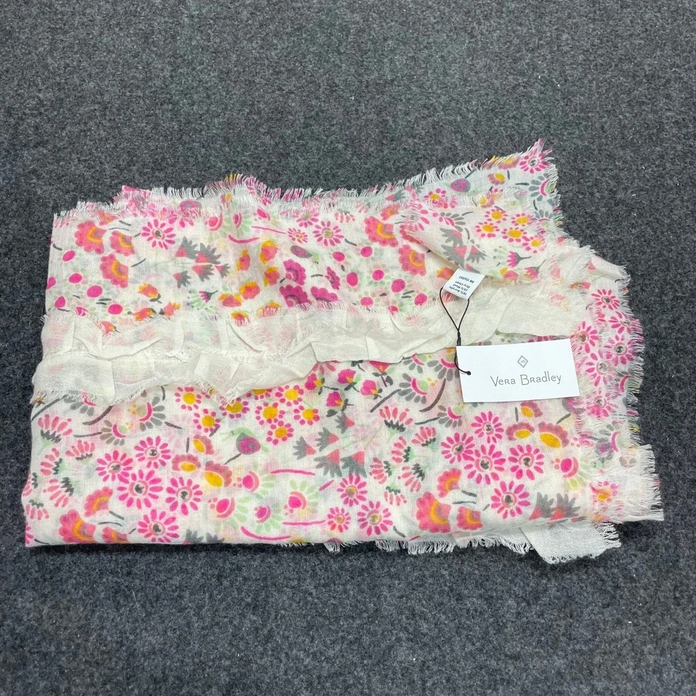 NEW Vera Bradley 27'' x 66'' Wool Blend Oblong Ruffle Scarf Tulip Ditsy Floral